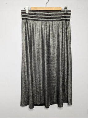 Petit Pois Viviana G Silver Metallic Pleated Maxi Skirt Rainbow Glitter L